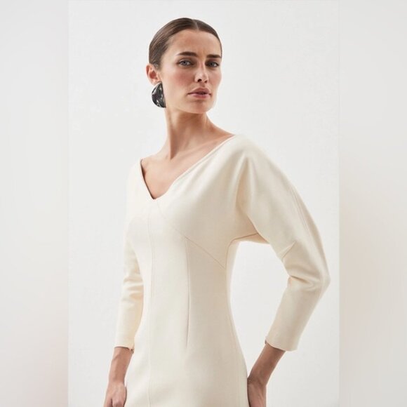 NWT Karen Millen Compact Stretch Off Shoulder Rounded Sleeve Midi Dress - Picture 2 of 5